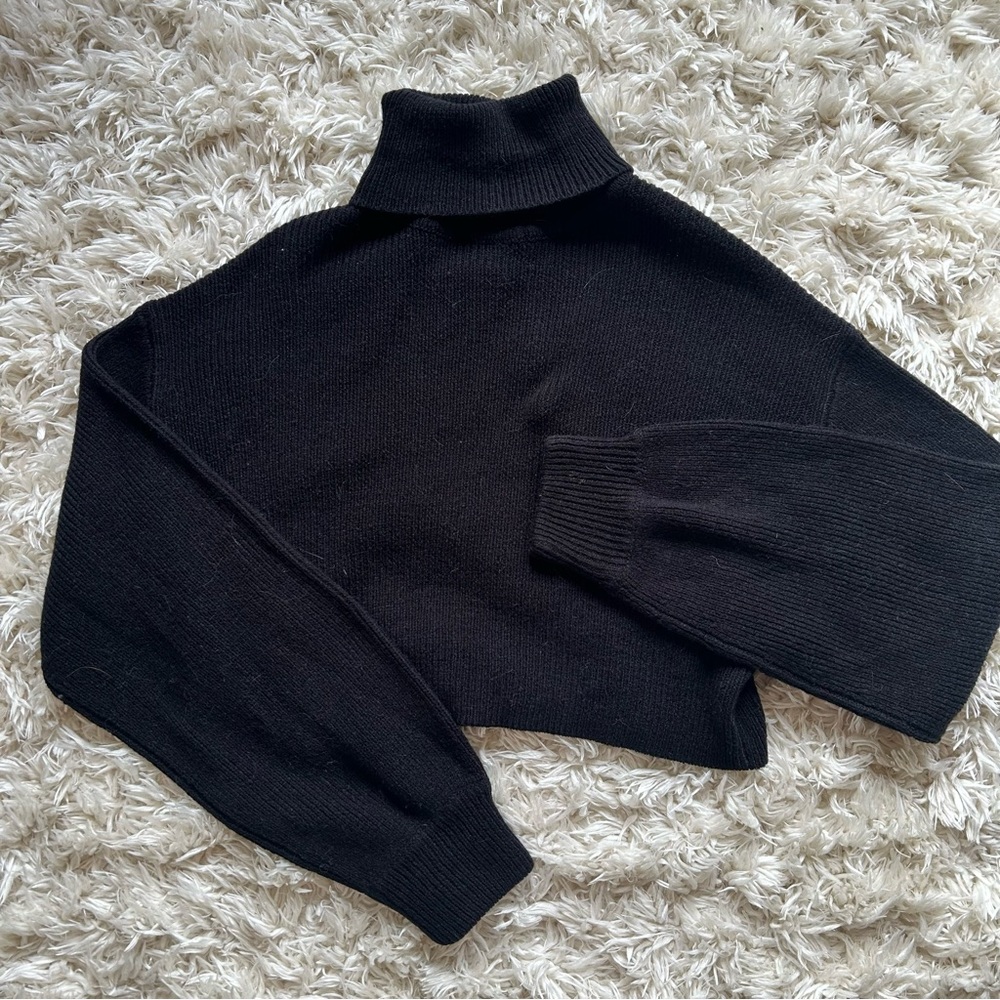 Divided Black Cropped Turtleneck Sweater
